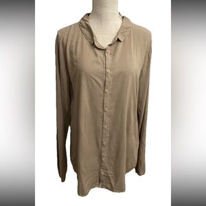 CP Shades Rayon Neutral Long Sleeve Button Down Tunic Shirt Size Small Relaxed